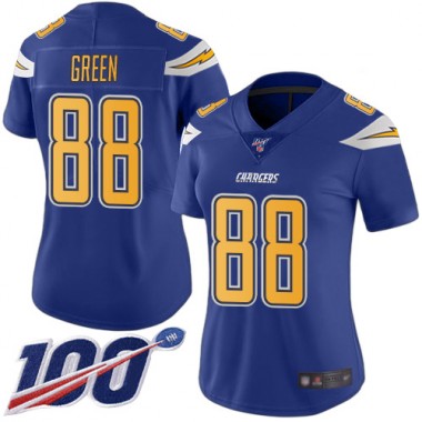 Los Angeles Chargers NFL Football Virgil Green Electric Blue Jersey Women Limited 88 100th Season Rush Vapor Untouchable